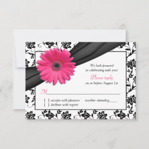 RSVP de Casamento tema damasco Floral Branco preto