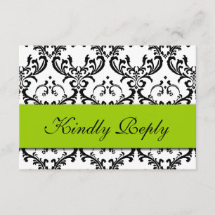 RSVP de Casamento tema damasco Preto Verde