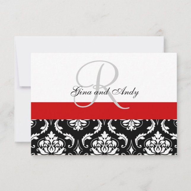 RSVP de Casamento tema damasco Preto Vermelho para (Criador carregado)