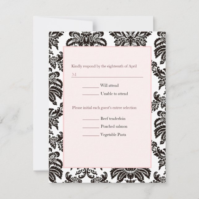 RSVP de Casamento tema damasco Rosa Moderno (Frente)
