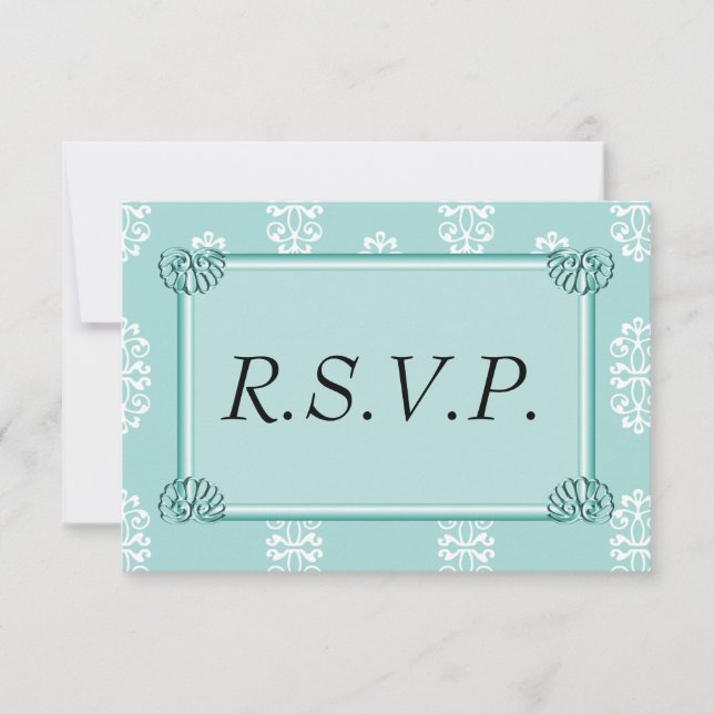 RSVP de Casamento tema damasco Teal (Frente)