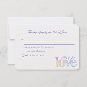RSVP de casamento texto de amor arco-íris em bran