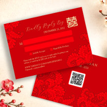 RSVP de Casamento Tradicional Chinês com Código QR