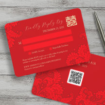 RSVP de Casamento Tradicional Chinês com Código QR