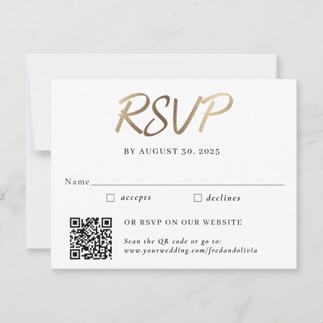 RSVP de casamento tradicional e código QR em ouro (Frente)