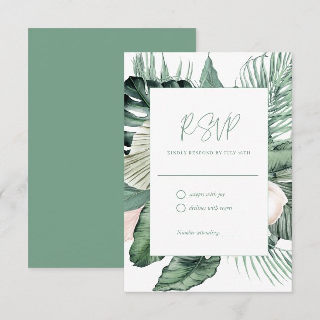 RSVP de Casamento Tropical Botânico (Frente/Verso)