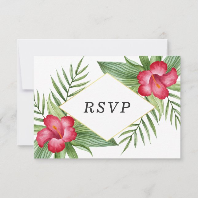 RSVP de Casamento Tropical de Hibiscus Rosa (Frente)