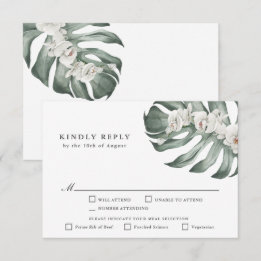 RSVP de Casamento Tropical de Orquídeas Brancas co