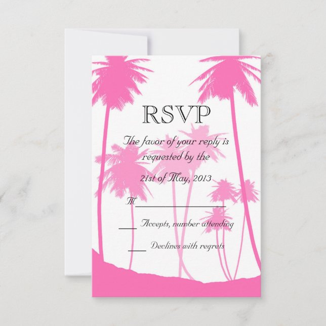 RSVP de Casamento Tropical de Palmeiras Rosa (Frente)
