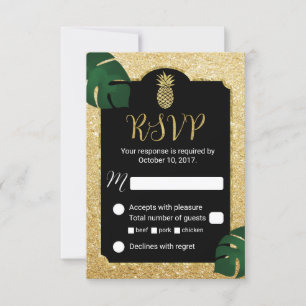 RSVP de Casamento Tropical Dourado de Ananás Moder