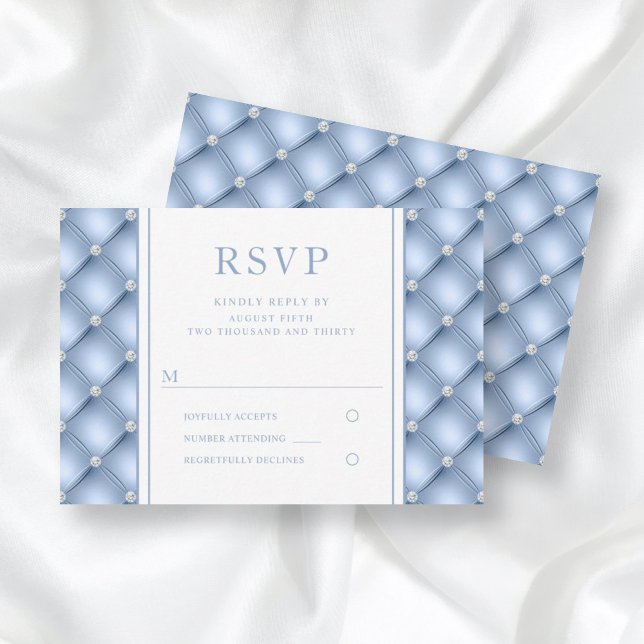 RSVP de Casamento Tufado de Diamante Azul Elegante (Criador carregado)