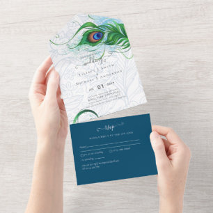 RSVP de Casamento Verde Azul de Feather Azul de 3i