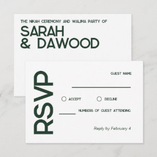 RSVP de Casamento Verde Branco Multão e Minimalist