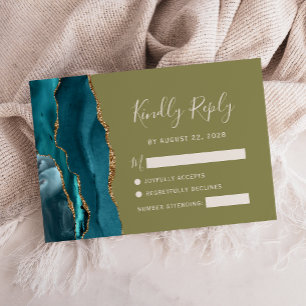 RSVP de Casamento Verde de Azeitona Dourada de Tea