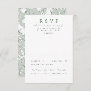 RSVP de Casamento Verde de Flores Selvagens desenh