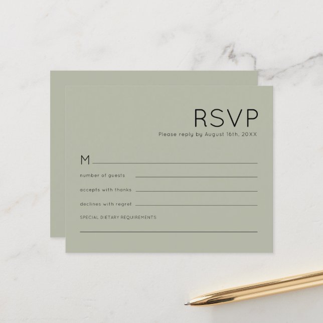 RSVP de Casamento Verde de Sage Simples de Orçamen (Frente/Verso In Situ)