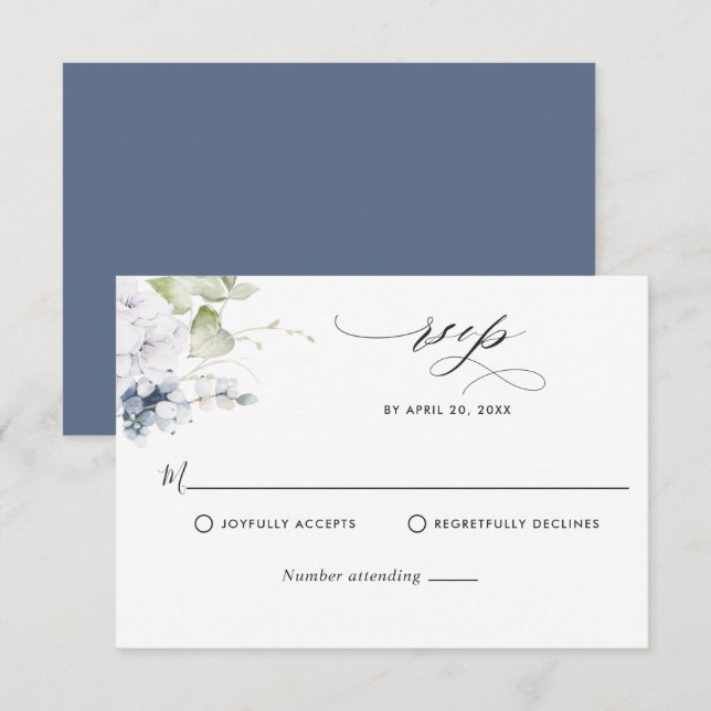 RSVP de Casamento Verde e Azul-Marinho Elegante (Frente/Verso)