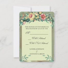 RSVP de Casamento Verde Floral e Rosa com Aquarela