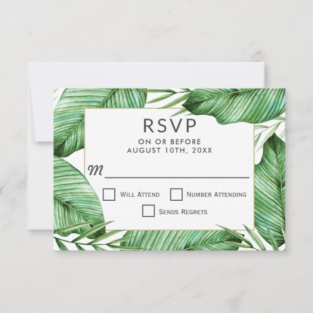 RSVP de Casamento Verde Tropical (Frente)
