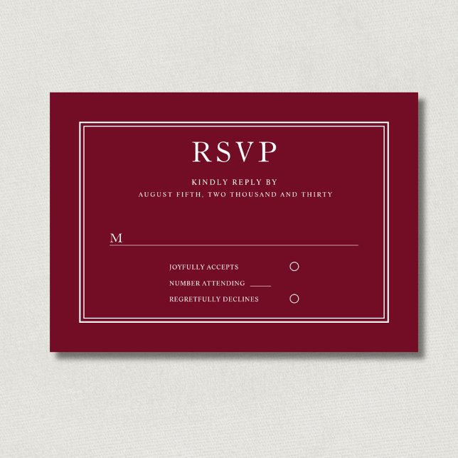 RSVP de Casamento Vermelho Clássico Elegante Forma (Classic Elegant Formal Burgundy Red Wedding RSVP)
