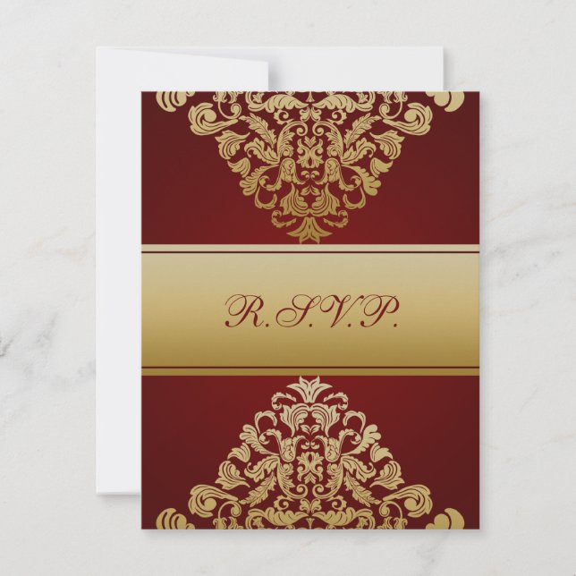 RSVP de casamento vermelho de ouro elegante (Frente)