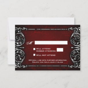 RSVP de Casamento Vermelho e Branco Vitoriano Góti