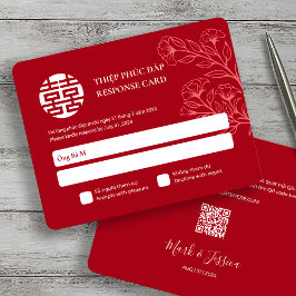 RSVP de Casamento Vermelho em Inglês Bilíngue Viet
