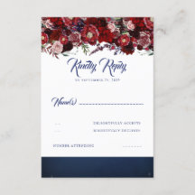 RSVP de Casamento Vermelho marinho Azul e Borgonha