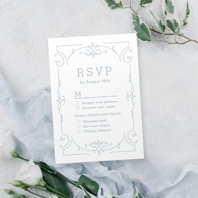 RSVP de casamento vintage clássico elegante azul (Blue elegant modern classic vintage wedding RSVP)