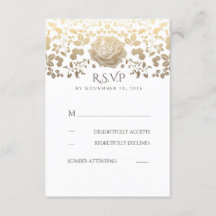 RSVP de Casamento vintage Floral branco e Dourado