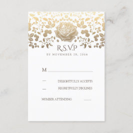 RSVP de Casamento vintage Floral branco e Dourado
