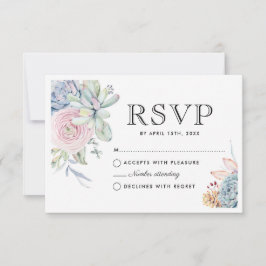 RSVP de Casamento vintage Floral Suculente de Aqua