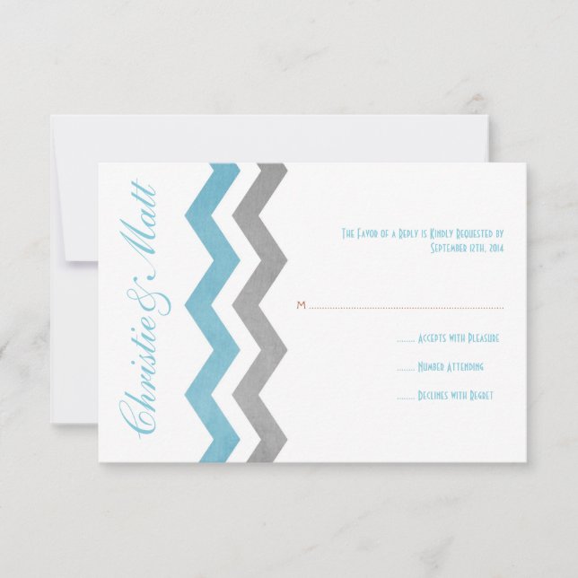 RSVP de Casamento Zig Zag Azul e Cinza (Frente)
