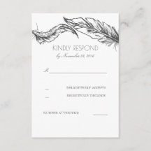 RSVP de Casamentos Elegantes Brancos de Penas cinz