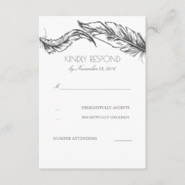 RSVP de Casamentos Elegantes Brancos de Penas cinz