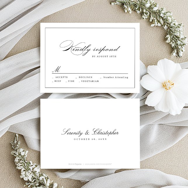 RSVP de Casamentos Simples de Script de Elegância  (Classic Elegance Script Simple wedding RSVP)