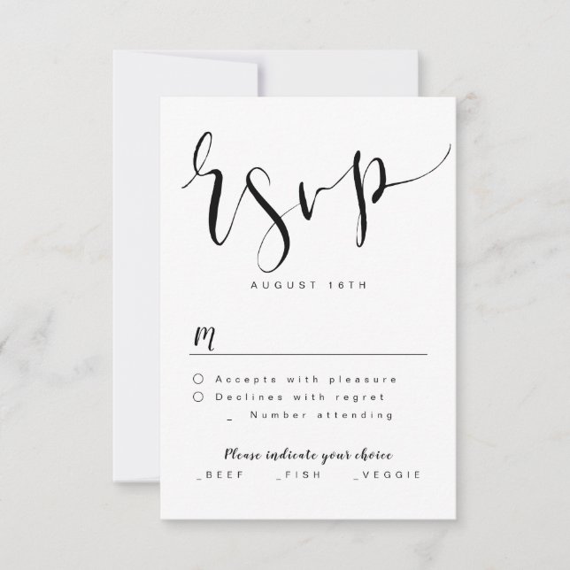 RSVP de Casamentos Simples de Script Preto e Branc (Frente)