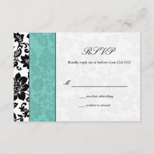 RSVP de Casamentos tema damasco Preto e Aqua