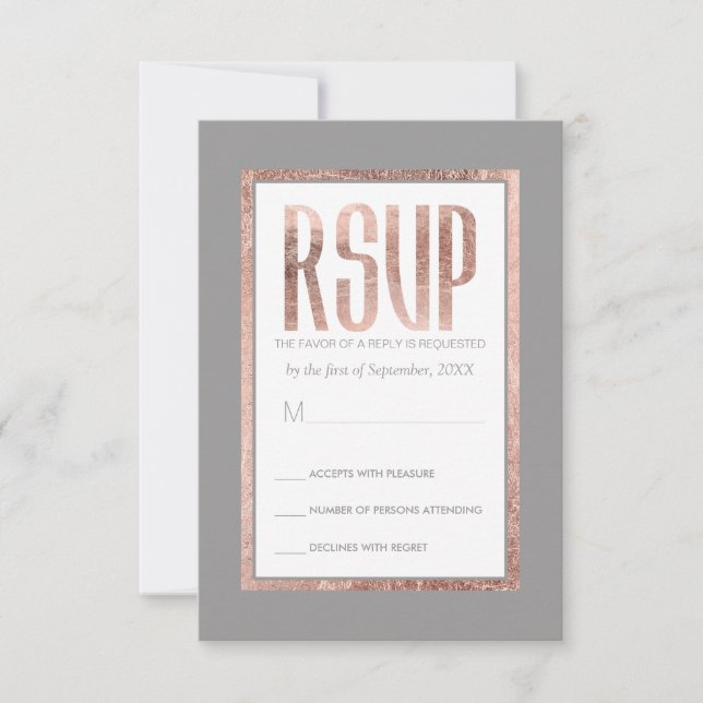RSVP de Cinza Dourada de Frame Simples (Frente)
