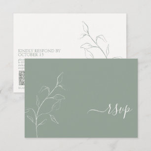 RSVP de Código QR Botânico de Script Verde de Sage