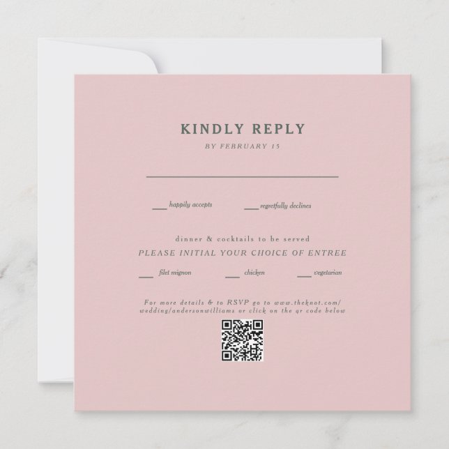 RSVP de Código QR de Casamento Blush Quadrado (Frente)