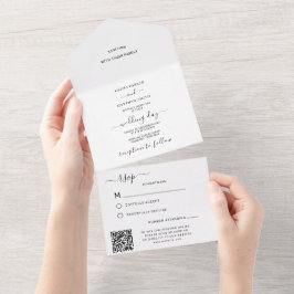 RSVP de Código QR de Casamento Clássico Branco Ele