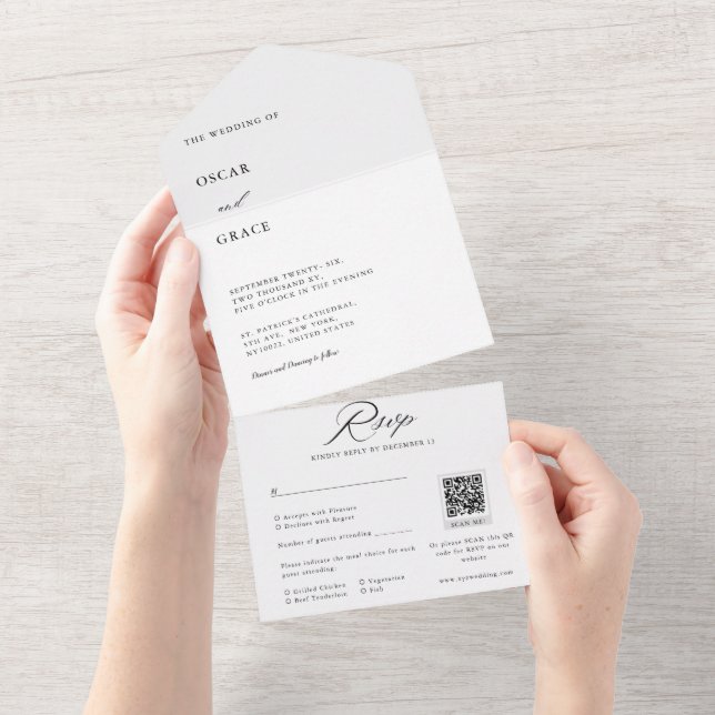 RSVP de Código Qr de Casamento Minimalista Preto e (Aba destacável)