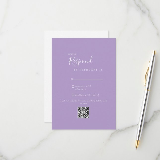 RSVP de Código QR de Casamento Moderno da lavanda (Frente/Verso In Situ)