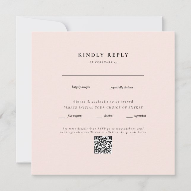 RSVP de Código QR de Casamento Quadrado de Blush E (Frente)