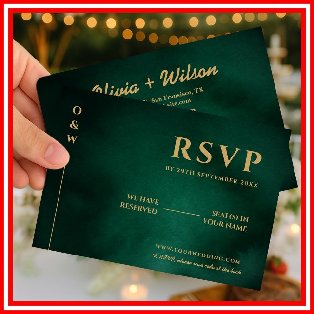RSVP de Código QR de Casamento Verde e Dourado do  (Criador carregado)