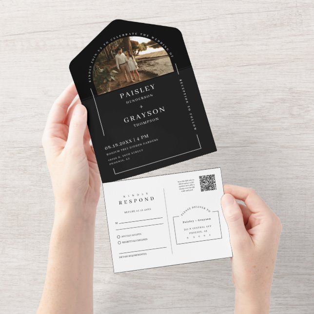 RSVP de Código QR de Foto de Arco Mínimo Branco Pr (Aba destacável)