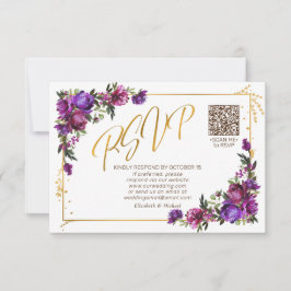RSVP de Código QR de Script Dourado Floral Rosa Pu