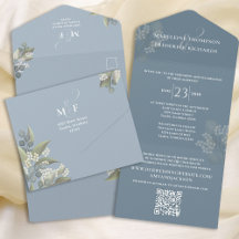 RSVP de Código QR Minimalista Floral de Azul Moder