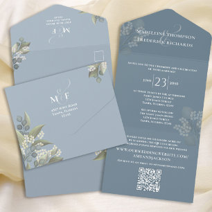 RSVP de Código QR Minimalista Floral de Azul Moder